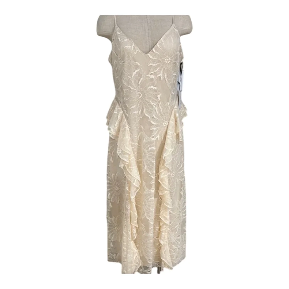 NWT 1. STATE Ruffle Lace Midi Dress In Light Cream Size 12 $149 - Picture 2 of 8